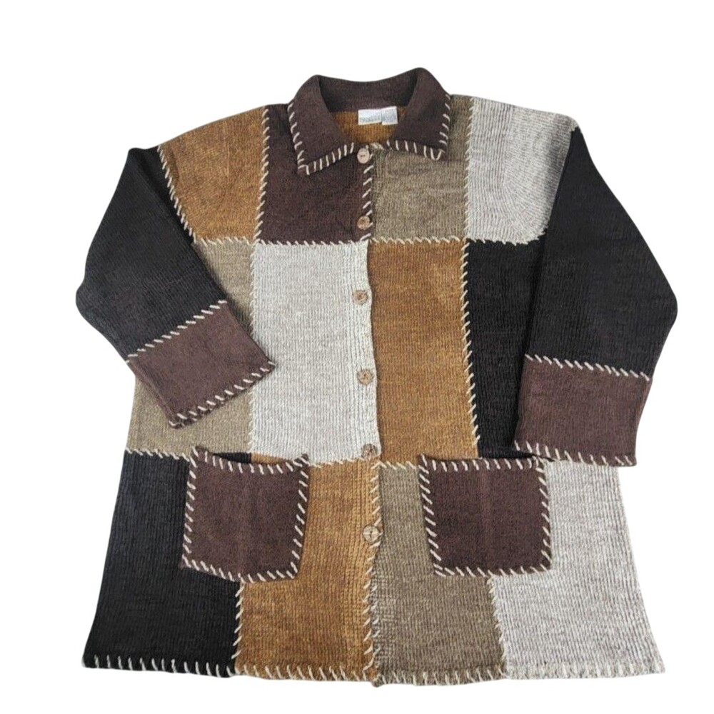 Carolina Colours Plus Sweater Cardigan Womens 22 Multicolor Patchwork Knit Boho
